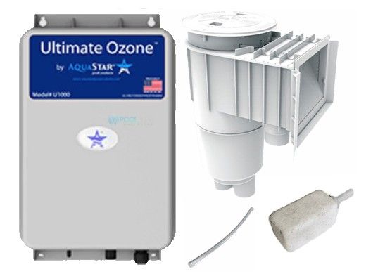 AquaStar Ultimate Ozone Corona Discharge Pump Kit with Skimmer | White | up to 40,000 gallons | .28 Amps 110/120 Volts | U3000-SKR101-OZ