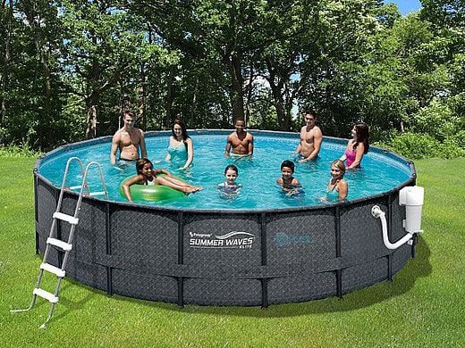 Summer Waves Elite Dark Wicker Round Metal Frame Pool Package | 18' Round 52" Tall | NB2132