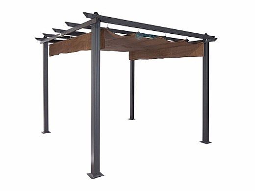 Coolaroo Aurora Aluminum Pergola Gazebo with Retractable Canopy Shades | 10x10 Foot Mocha | 454593