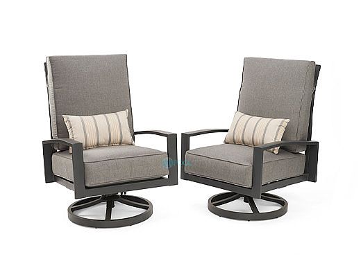 Outdoor GreatRoom Lyndale Highback Swivel Rocking Chairs | Cast Slate Sunbrella Cushions | LSR-CS