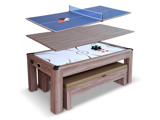 Hathaway Driftwood 7-Foot Air Hockey Table Tennis Combo Set with Benches | NG1137H BG1137H
