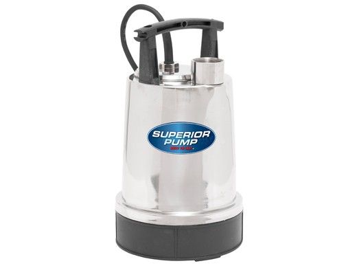 Superior Pump Stainless Steel Utility Pump | Top Discharge | 3300 GPH 1/3 HP 25-Foot Cord 120V | 91392