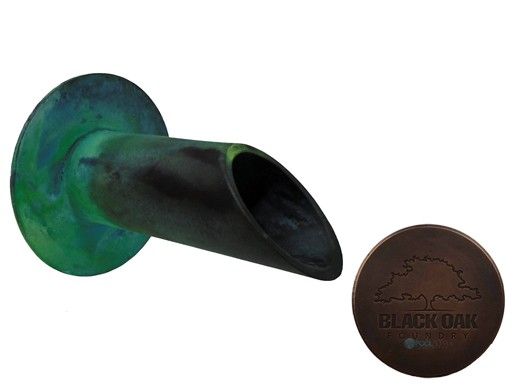 Black Oak Foundry 1.5" Deco Wall Scupper with Round Backplate | Distressed Copper Finish | S901-DC