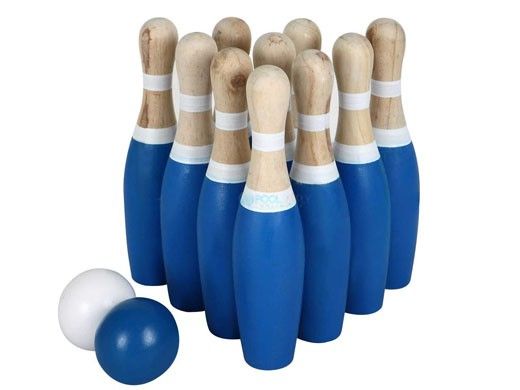 Hathaway 10-Pin Lawn Bowling Game with Solid Wood Pins and Balls | Blue/White | BG5037