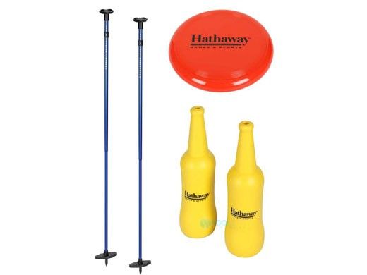 Hathaway Bottle Blast Polish Horseshoes Set with Throwing Disc | Blue and Yellow | BG5035