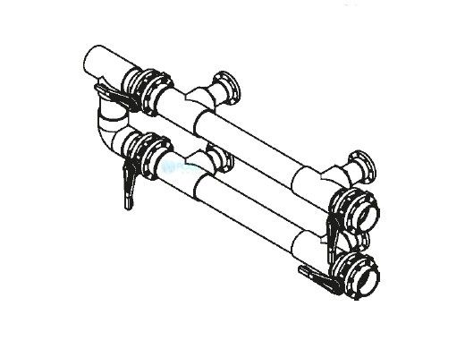 Waterco Manual 4-Valve 4" Commercial Manifold for Dual Side-by-Side Vertical Filters with 3" Flange Ports | M4VFD4X3