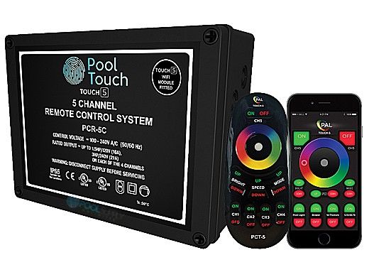 PAL Lighting Color Touch PCR-5CU Pool Automation 5-Channel Wireless Control System for Evenglow and PAL-4 LED Multi-Color Lights | 60W 12V | 42-PCR-5CUW