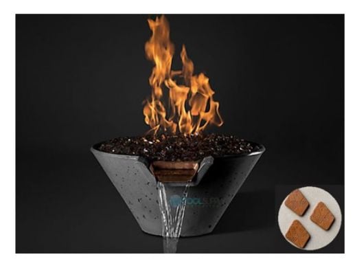 Slick Rock Concrete Cascade Fire on Glass Water Bowl with Copper Scupper | Electronic Ignition | Propane Gas | 22" Cooper | KCC22CPSCCEILP-COPPER