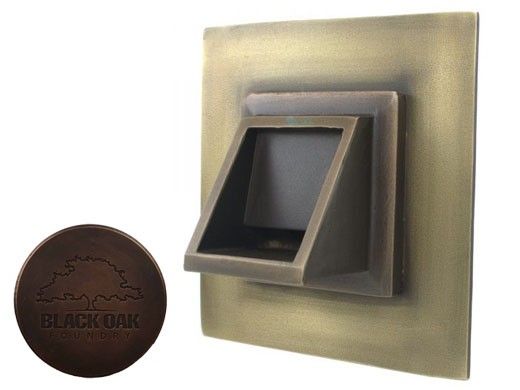 Black Oak Foundry Short Square Scupper with Square Backplate | Distressed Copper Finish | S56-DC | S69-Square-1-DC