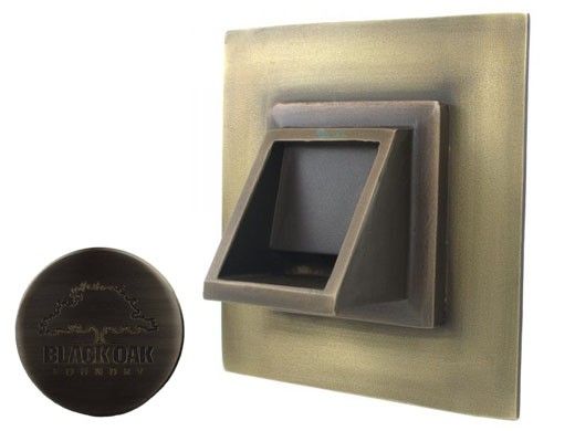 Black Oak Foundry Short Square Scupper with Square Backplate | Brushed Pewter Finish | S56-BP | S69-Square-1-BP