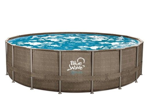 Blue Wave Dark Cocoa Wicker Frame Swimming Pool Package | 18' Round  52" Tall | NB19797