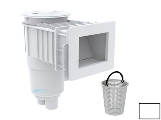AquaStar Flow Star Standard Skimmer with Narrow 9" Deep Throat, Float Assembly, Basket, Lid and Adjustable Collar and 9" Ultra Basket for Vinyl | White | SKRVFL3N101-L
