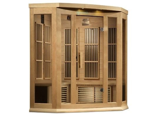 Golden Designs Maxxus Corner 3-Person Near Zero EMF FAR Infrared Carbon Sauna | Hemlock | MX-K356-01-ZF