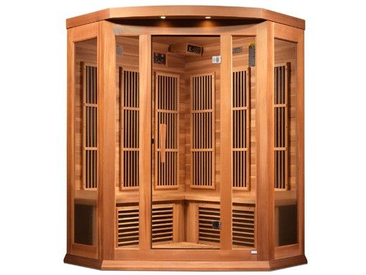 Golden Designs Maxxus Corner 3-Person Near Zero EMF FAR Infrared Carbon Sauna | Red Cedar | MX-K356-01-ZF CED