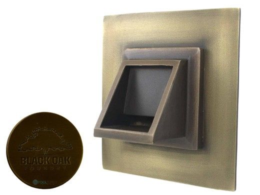 Black Oak Foundry Short Square Scupper with Square Backplate | Antique Brass / Bronze Finish | S56-AB | S69-Square-1-AB