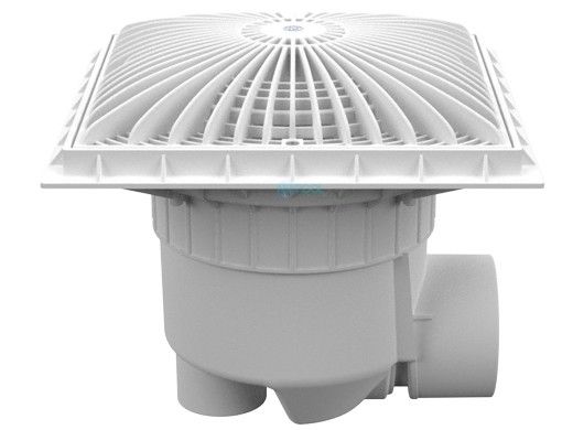 AquaStar 12" Square MoFlow Suction Outlet Cover | with 3" Socket Sump and 4" Spigot Side Port | Light Gray  | 12MF103SSB