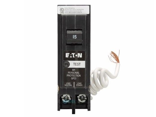 Cutler Hammer GFCI 1-Pole 15A 5MA Pigtail Neutral BR Circuit Break | BRN115GF