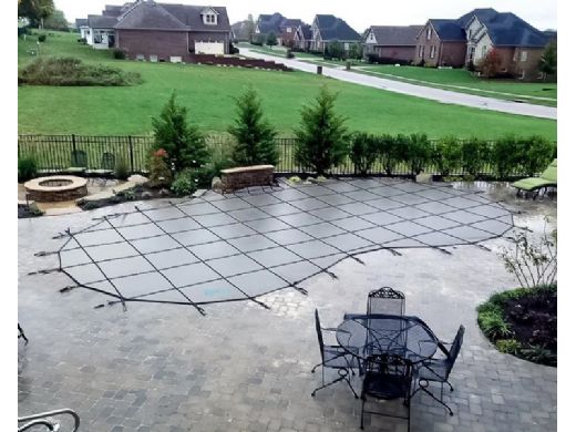 Merlin Dura-Mesh 15-Year Mesh Safety Cover | Rectangle 16' x 36' | Flush 4' x 8' Left Side Step | Tan | 64M-M-TN