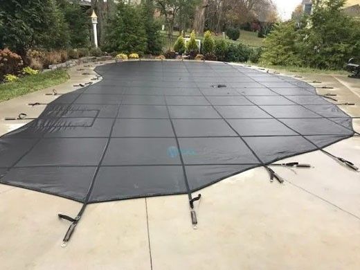 Merlin Dura-Mesh 15-Year Mesh Safety Cover | Rectangle 12' x 24' | 4' x 8' Center End Step | Black | 105M-M-BK