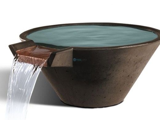 Slick Rock Concrete 22" Conical Cascade Water Bowl | Coal Gray | Copper Spillway | KCC22CSPC-COALGRAY