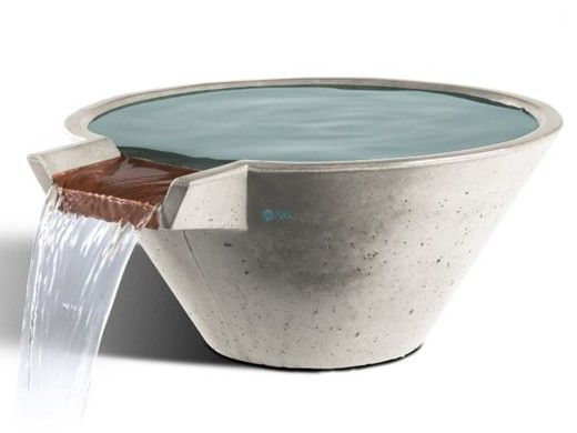 Slick Rock Concrete 22" Conical Cascade Water Bowl | Great White | Copper Spillway | KCC22CSPC-GREATWHITE