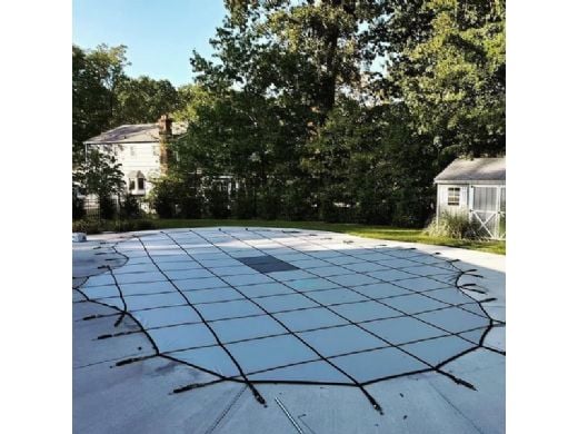 Merlin 10-Year Solid Safety Cover with Drain Panel | Rectangle 20' x 40' | 4' Offset 4' x 8' Right Side Step | Gray | 36W-X-GY