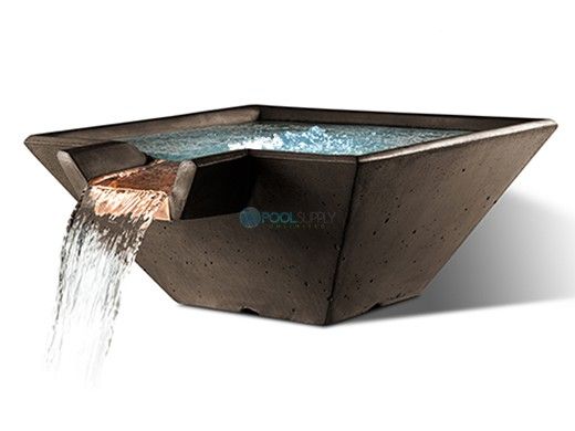 Slick Rock Concrete 29" Square Cascade Water Bowl | Coal Gray | Copper Spillway | KCC29SSPC-COALGRAY