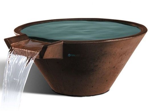 Slick Rock Concrete 22" Conical Cascade Water Bowl | Mahogany | Stainless Steel Spillway | KCC22CSPSS-MAHOGANY