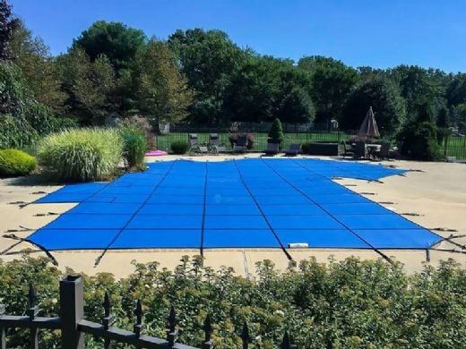 Merlin 10-Year Solid Safety Cover with Drain Panel | Rectangle 20' x 40' | 4' x 8' No Step | Blue | 6W-X-BU