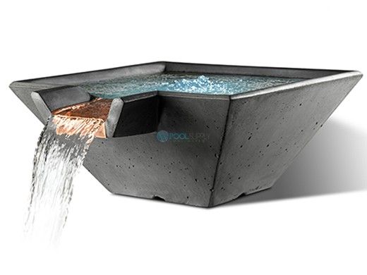 Slick Rock Concrete 34" Square Cascade Water Bowl | Gray | Copper Spillway | KCC34SSPC-GRAY