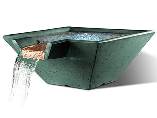 Slick Rock Concrete 29" Square Cascade Water Bowl | Seafoam | Copper Spillway | KCC29SSPC-SEAFOAM