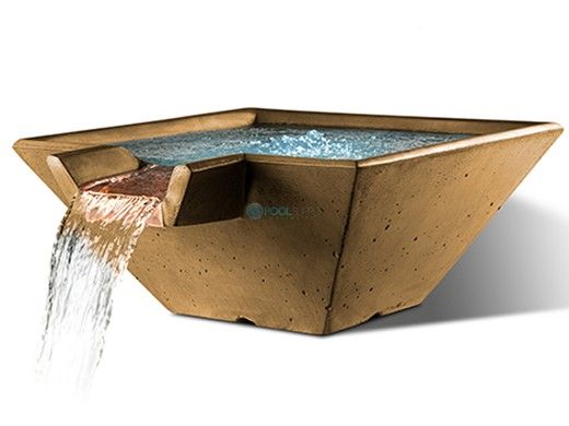 Slick Rock Concrete 22" Square Cascade Water Bowl | Umber | Copper Spillway | KCC22SSPC-UMBER