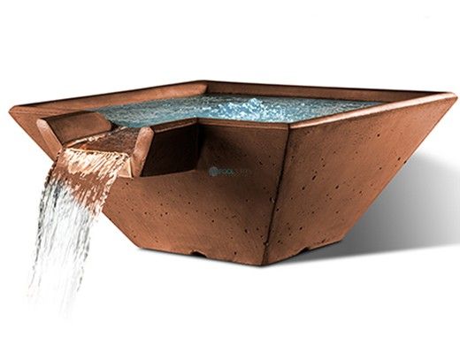 Slick Rock Concrete 34" Square Cascade Water Bowl | Adobe | Stainless Steel Spillway | KCC34SSPSS-ADOBE