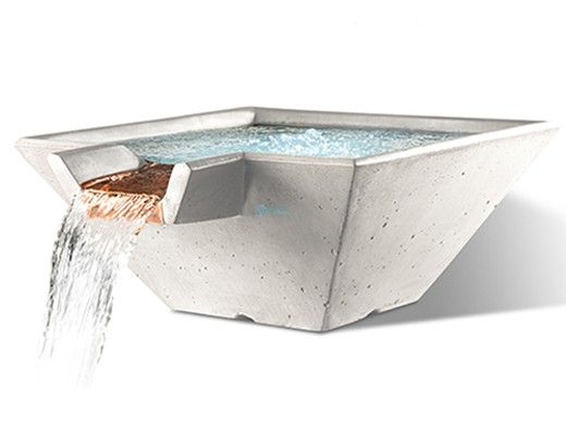 Slick Rock Concrete 34" Square Cascade Water Bowl | Great White | Stainless Steel Spillway | KCC34SSPSS-GREATWHITE