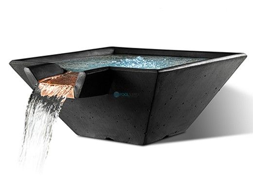 Slick Rock Concrete 22" Square Cascade Water Bowl | Onyx | Stainless Steel Spillway | KCC22SSPSS-ONYX
