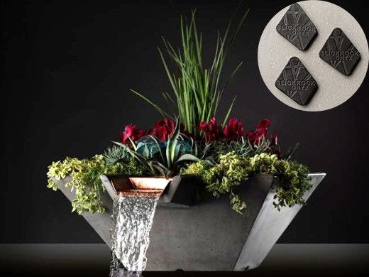 Slick Rock Concrete 22" Square Cascade Water Bowl + Planter | Onyx | Copper Scupper | KCC22SSCC-ONYX
