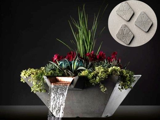 Slick Rock Concrete 22" Square Cascade Water Bowl + Planter | Shale | Copper Scupper | KCC22SSCC-SHALE