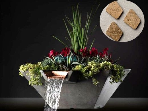 Slick Rock Concrete 22" Square Cascade Water Bowl + Planter | Umber | Stainless Steel Scupper | KCC22SSCSS-UMBER