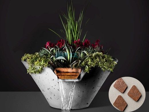 Slick Rock Concrete 22" Conical Cascade Water Bowl + Planter | Adobe | Stainless Steel Scupper | KCC22CSCSS-ADOBE