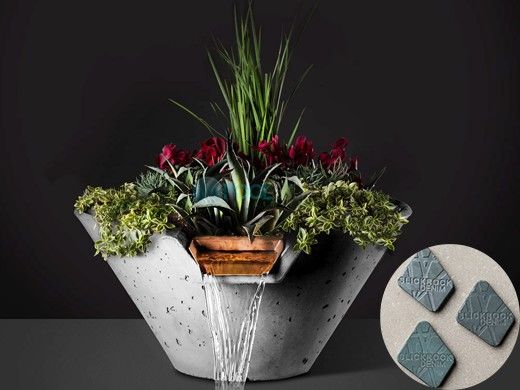 Slick Rock Concrete 22" Conical Cascade Water Bowl + Planter | Denim |Stainless Steel Scupper | KCC22CSCSS-DENIM