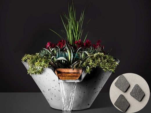 Slick Rock Concrete 22" Conical Cascade Water Bowl + Planter | Gray | Stainless Steel Scupper | KCC22CSCSS-GRAY