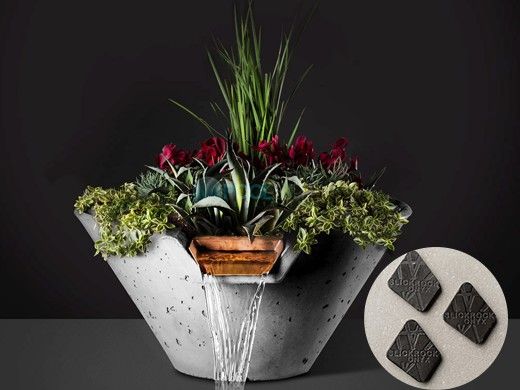Slick Rock Concrete 22" Conical Cascade Water Bowl + Planter | Onyx | Copper Scupper | KCC22CSCC-ONYX