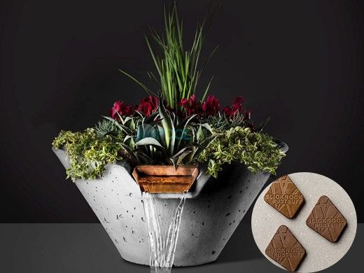 Slick Rock Concrete 22" Conical Cascade Water Bowl + Planter | Rust Buff | Copper Scupper | KCC22CSCC-RUSTBUFF