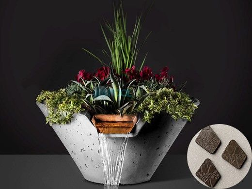 Slick Rock Concrete 29" Conical Cascade Water Bowl + Planter | Coal Gray | Copper Scupper | KCC29CSCC-COALGRAY