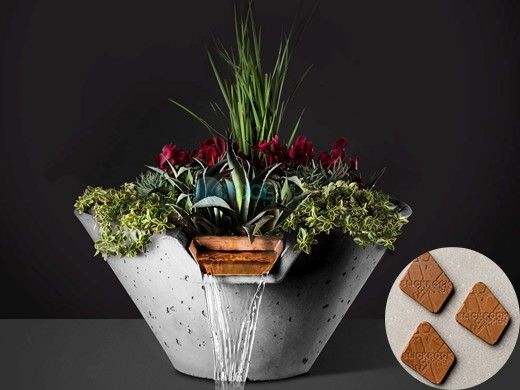 Slick Rock Concrete 29" Conical Cascade Water Bowl + Planter | Copper | Copper Scupper | KCC29CSCC-COPPER