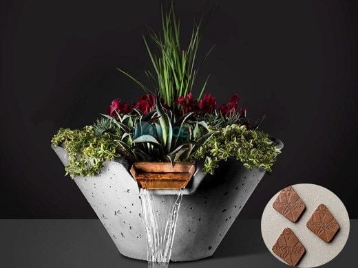 Slick Rock Concrete 29" Conical Cascade Water Bowl + Planter | Adobe | Stainless Steel Scupper | KCC29CSCSS-ADOBE