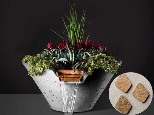 Slick Rock Concrete 29" Conical Cascade Water Bowl + Planter | Umber | Stainless Steel Scupper | KCC29CSCSS-UMBER