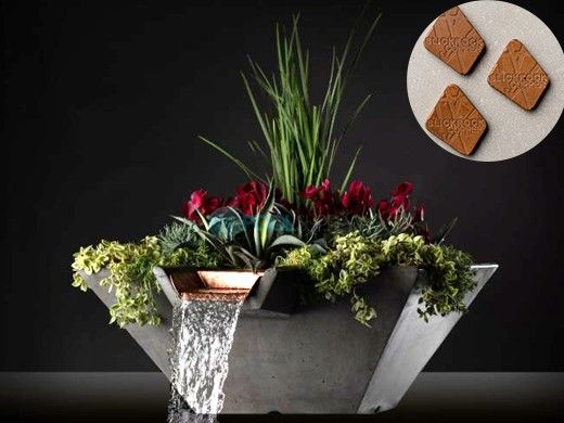 Slick Rock Concrete 29" Square Cascade Water Bowl + Planter | Copper | Stainless Steel Scupper | KCC29SSCSS-COPPER
