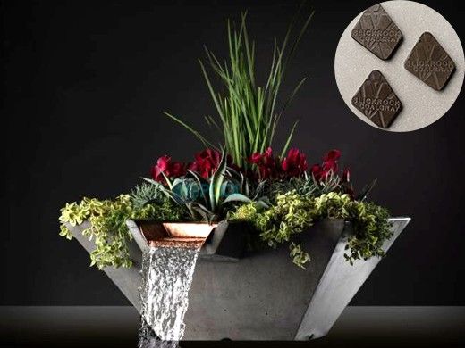 Slick Rock Concrete 29" Square Cascade Water Bowl + Planter | Coal Gray | Stainless Steel Scupper | KCC29SSCSS-COALGRAY