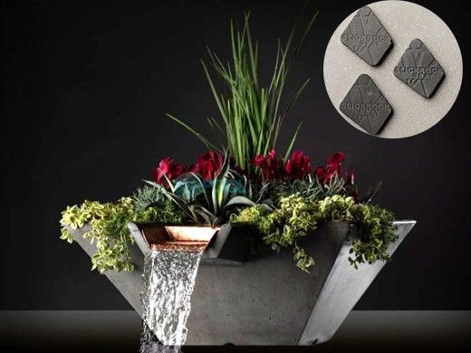 Slick Rock Concrete 29" Square Cascade Water Bowl + Planter | Gray | Stainless Steel Scupper | KCC29SSCSS-GRAY